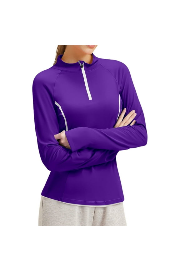 Women's T-Shirts Long Sleeve Basic Shirt Regular Solid Color High Elasticity Fitted Yoga Running Suit Perfect Fitness And Yoga Tee Tops Purple 2XL