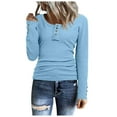 thumbnail image 1 of Women's T-Shirts Long Sleeve Button Down Slim Fit Neck Ribbed Knit Classic Tops for Casual Wear, 1 of 6
