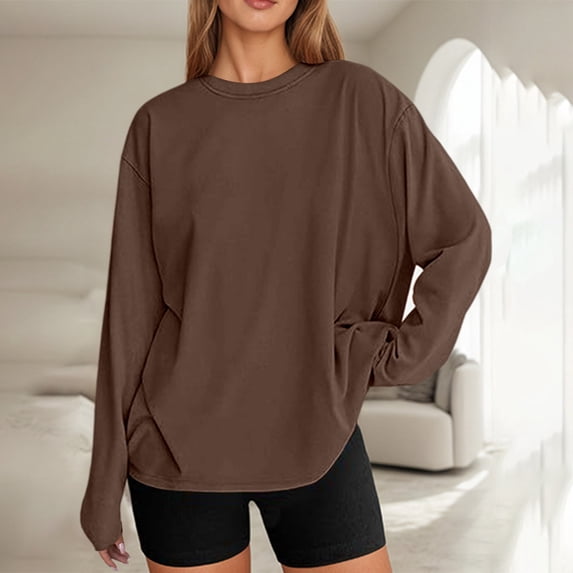 Women's T Shirts Long Sleeve Crew Neck Basic Tops Work Fall Women's Tops Size XXXL