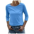 thumbnail image 1 of Women's T-Shirts Long Sleeve Womens Fall Tops Fashion Crewneck 3/4 Sleeve Solid Basic Blouses Casual Blue XL, 1 of 6