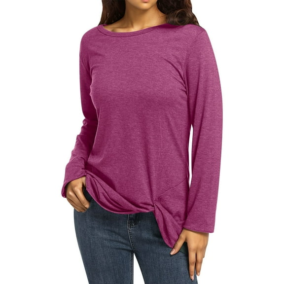 Women's T-Shirts Long Sleeve Womens Fall Tops Loose Cotton Blend Wearing Daily Blouses Business Casual Hot Pink 2XL