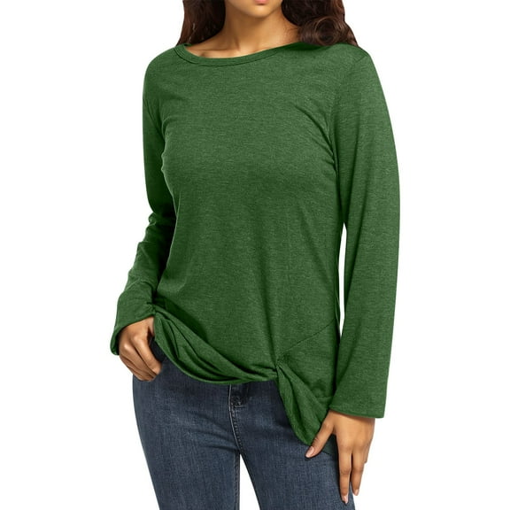 Women's T-Shirts Long Sleeve Womens Fall Tops Loose Cotton Blend Wearing Daily Cute Tee Shirts Green 2XL