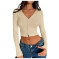 thumbnail image 1 of Women's T-Shirts Long Sleeve Womens Fall Tops Ribbed Button Cardigan Right Shoulder Cute Tee Shirts Beige M, 1 of 5
