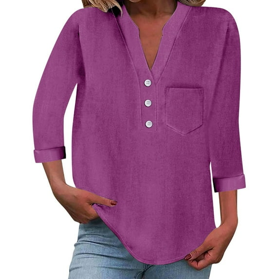 Women's T-Shirts Loose Button Shirt Top Stand Collar Solid Color Sleeve Casual Shirt Cotton And Linen Blend 1PC T-Shirt Size L-5XL Oversized Tshirts For Women