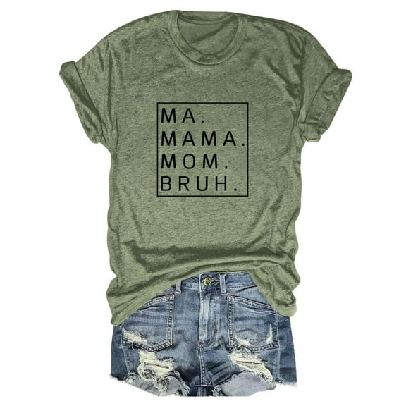 Women's T-Shirts Loose Fit Short Sleeve T Shirt with Mama Letter Print Casual Summer Top for Moms and Everyday Wear