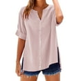 thumbnail image 1 of Women's T-Shirts Loose Shirt Top Stand Collar Solid Color Sleeve Casual Shirt Cotton And Linen Fabric 1PC Top Size L-5XL Oversized Tshirts For Women, 1 of 7