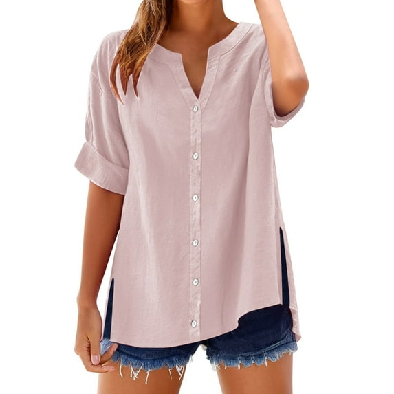 Women's T-Shirts Loose Shirt Top Stand Collar Solid Color Sleeve Casual Shirt Cotton And Linen Fabric 1PC Top Size L-5XL Oversized Tshirts For Women