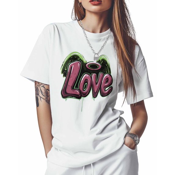 Women's T-Shirts, Love Valentine's Day Graffiti Cartoon Cotton Crewneck Tee Short Sleeve Casual Tops Loose Graphic T-Shirt White, S
