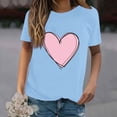 thumbnail image 1 of Blue Womens Fashion Tops, Spandex Athletic Tops, Blouses For Women Dressy Casual, Women's New Summer Valentine's Day Simple Love Printed Round Neck Short Sleeved T Shirt Casual Top, 1 of 4