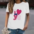 thumbnail image 1 of White Womens Clothes Trendy Spring 2024, Spandex Summer Tops With Sleeves, Women's New Summer Valentine's Day Simple Love Letter Printed Round Neck Short Sleeved T Shirt Casual Top, 1 of 4