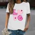 thumbnail image 1 of Women's T Shirts New Summer Valentines Day Simple Love Printed Round Neck Short Sleeve Casual Tops White, 1 of 4