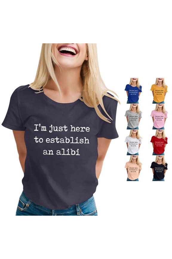 Women's T-Shirts Novelty Graphic Tee with Funny Sayings for Women Gray L