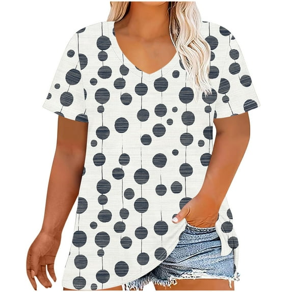 Women's T-Shirts Oversized Casual Gradient Color Blouses Top V-Neck Fashion Print Short Sleeve Shirt Summer Loose Breathable Plus Size Pullover Tops Print 02 XL
