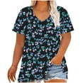 thumbnail image 1 of Women's T-Shirts Oversized Cute Floral Printing Short Sleeve Shirt Casual Gradient Color Blouses Top V-Neck Summer Loose Breathable Plus Size Pullover Tops Print 07 4XL, 1 of 5