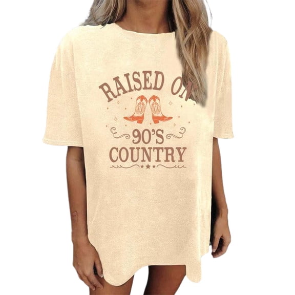 Women's T-Shirts Oversized Rock Print Drop Shoulder Round Neck Short Sleeve T Shirt for Fashion-Forward Ladies