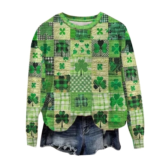 Women's T-Shirts Oversized Striped Retro Print Long Sleeve Sweatshirt Graphic T-Shirt Green M