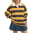 thumbnail image 1 of Women's T-Shirts Oversized Striped Sweatshirt Long Sleeve Rugby Collared Pullover Top Loose Fit Shirt Polyester Spandex Blend 1PC Top Size S-L Oversized Tshirts For Women, 1 of 6