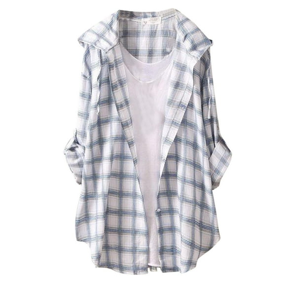 Women's T-Shirts Plaid Long Sleeve Shirt Cardigan Loose Thin T-Shirt Hoodie Cotton Material 1PC Top Size M-3XL Oversized Tshirts For Women