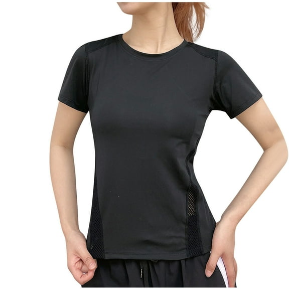 Women's T-Shirts Plus Size Sports Crewneck Short Sleeve Summer T-Shirts Fitness Breathable Mesh Top Black XL