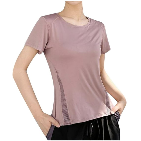 Women's T-Shirts Plus Size Sports Crewneck Short Sleeve Summer T-Shirts Fitness Breathable Mesh Top Pink M