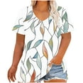 thumbnail image 1 of Women's T-Shirts Plus Size V-Neck Leaves Printed Short Sleeve Tee Tops Summer Base T-Shirts, 1 of 5