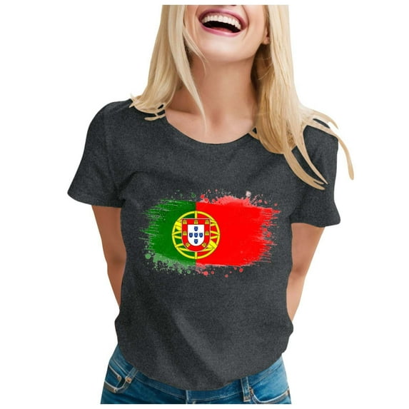 Women's T-Shirts Portugal Fan T Shirt Colorful Flag Art Print Casual Short Sleeve Top for Ladies