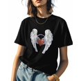 thumbnail image 1 of Women's T-Shirts, Retro Angel Wings Heart Cotton Crewneck Tee Short Sleeve Casual Tops Loose Graphic T-Shirt Black, L, 1 of 7