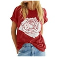 thumbnail image 1 of Women's T-Shirts Rose Graphic Loose Fit Summer Short Sleeve Boyfriend Casual Crew Neck Tees Tops for Women Trendy Red M, 1 of 5