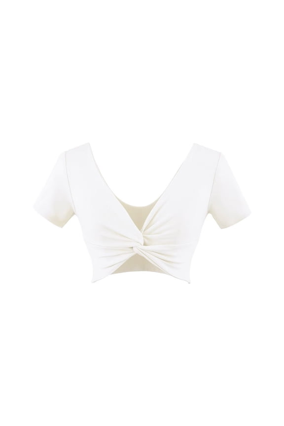 Women's T Shirts Scoop Neck Short Sleeve Solid Print Midriff-Baring Slim Fit Ruched Crossover Crop Tops for Casual Graphic Tees Women White S