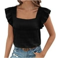 thumbnail image 1 of Women's T-Shirts Sevevn Women's Casual Summer Square Neck Tank Tops Sleeveless Ruffle Chiffon Blouses Top Shirts, 1 of 6