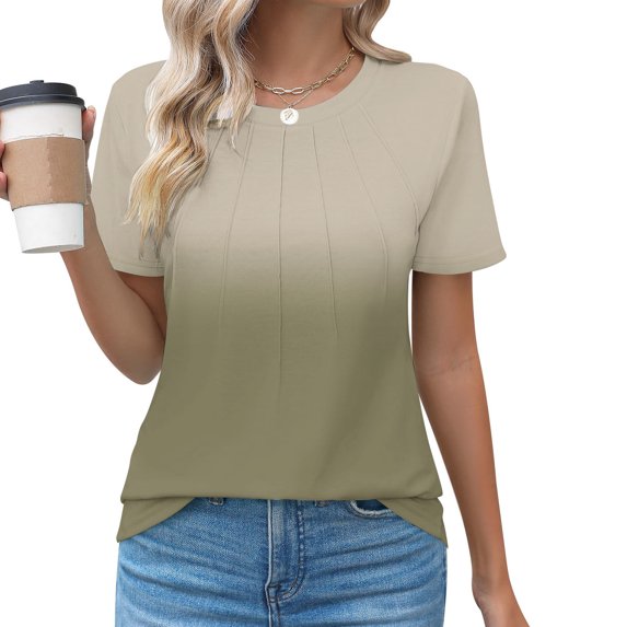 Women's T-Shirts Sevevn Women's Round Neck Fashionable Casual Short Sleeved Spring/Summer Top Lightweight Tops