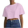 thumbnail image 1 of Women's T-Shirts Sevevn Women's Summer Casual Solid Color Short Open Navel Round Neck Sports T-Shirt Top, 1 of 6