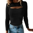 thumbnail image 1 of Women's Sexy Tight Long Sleeve Half High Neck T-Shirt Solid Color Stretchable Comfortable Casual Basic Top, 1 of 8