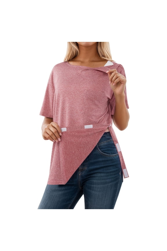 Women's T-Shirts Short Sleeve Basic Shirt Regular Solid Color Post T Shirt Soft Comfortable Pure Color Tape Decoration Loose Fit Casual Tee For All Seasons Easy Care Tee Tops Red M