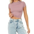 thumbnail image 1 of Women's T-Shirts Short Sleeve Basic Shirt Regular Solid Color Workout Shirts Athletic Compression Tee Yoga Gym Basic Tops Tee Tops,Pink,XL, 1 of 8