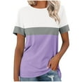thumbnail image 1 of Women’s T Shirts Short Sleeve Color Block Tops Casual Summer Fashion Tees Purple XXXXL, 1 of 7