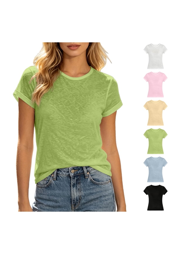 Women's T-Shirts Short Sleeve Crew Neck Basic Tee Shirt Spring Tops Comfort Tshirt