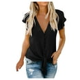 thumbnail image 1 of Women's T Shirts Short Sleeve Deep V Neck Sleeve Button Down Front Tie Summer Casual T-shirt Tops, 1 of 6