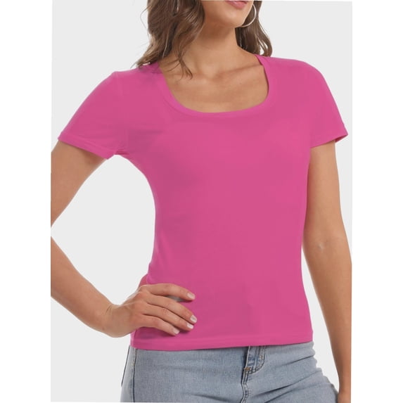 Women's T Shirts Short Sleeve Scoop Neck Basic Going Out Tops Fashion Slim Fit Tee