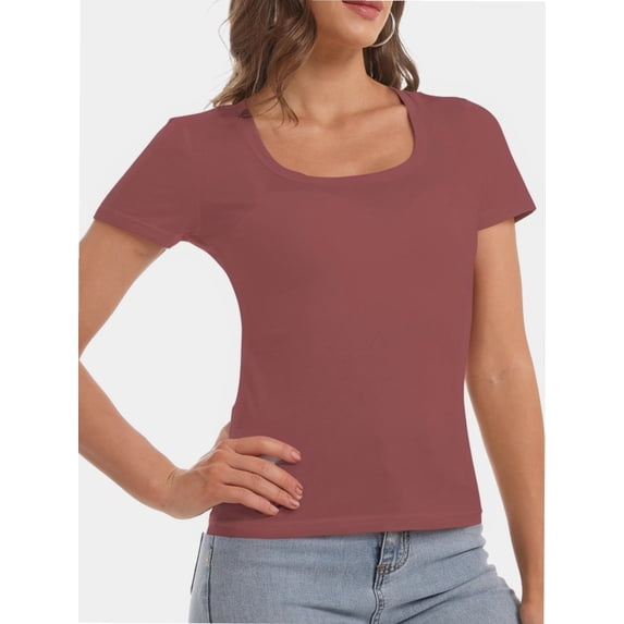 Women's T Shirts Short Sleeve Scoop Neck Basic Going Out Tops Fashion Slim Fit Tee