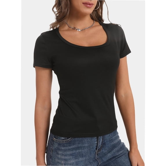 Women's T Shirts Short Sleeve Scoop Neck Basic Going Out Tops Fashion Slim Fit Tee