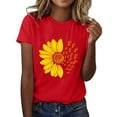thumbnail image 1 of Women's T Shirts Short Sleeve Sunflower Butterfly Printed Shirt Round Neck Fashion Top Lightweight Soft Outfit Clothes Summer Casual T-shirt Tops, 1 of 5