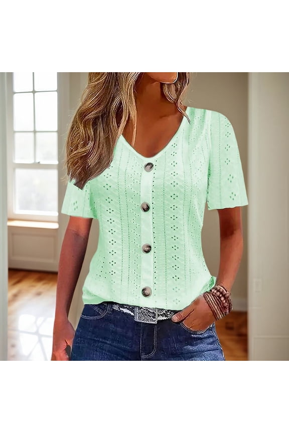 Women's T Shirts Short Sleeve V Neck Basic Tees Light Green Summer Clothes Work Tops for Women