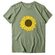 Women's T-Shirts Short Sleeves O-Neck Sunflower Print Tops Pullover Blouse Workout Tops For Women