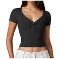 thumbnail image 1 of Women's T-Shirts Slim Fit Button Up Crop Top for Night Out - Stylish Short Sleeve Apparel, 1 of 7
