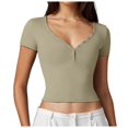thumbnail image 1 of Women's T-Shirts Slim Fit Button Up Crop Top for Night Out - Stylish Short Sleeve Apparel, 1 of 7