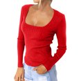 thumbnail image 1 of Women's Slim Fit Long Sleeve Knitted T-Shirt Solid Color U Neck Soft Warm Sexy Blouse Top Comfortable Stretchy Casual Shirt, 1 of 7