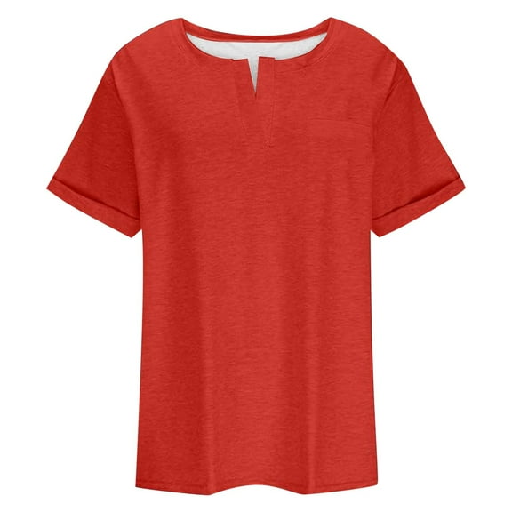 Women's T-Shirts Solid Color Large Size Loose V Neck Pocket Short Sleeved Casual Tops for Everyday Wear and Comfort