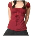 thumbnail image 1 of Women's T-Shirts Solid Color Mesh Lace Shirt Set with Head Bow Short Sleeve Top for Stylish Casual Wear, 1 of 6