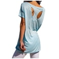 thumbnail image 1 of Women's T-Shirts Solid Color Sport Shirt Backless Short Sleeved Loose T Shirt for Casual and Active Wear, 1 of 6